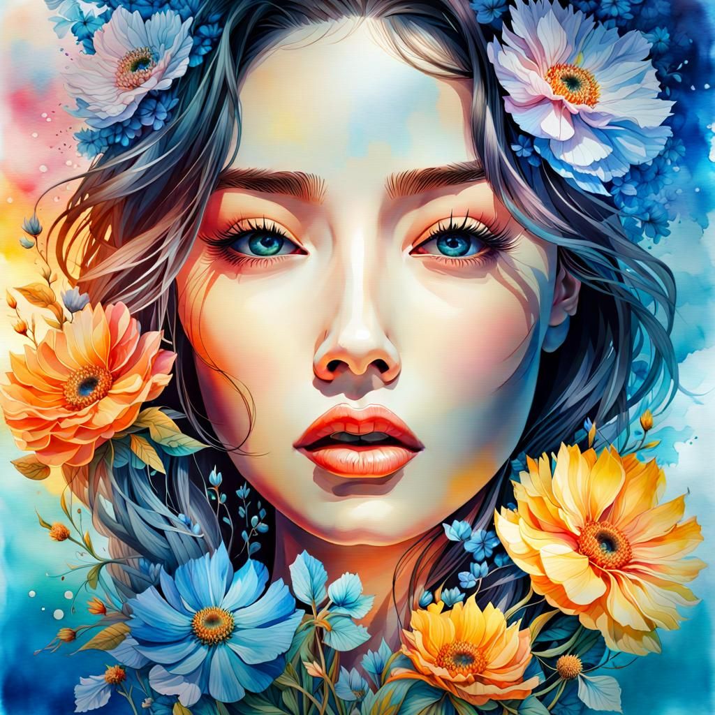 Beautiful Summerscape Sunset in Digital Watercolor Art