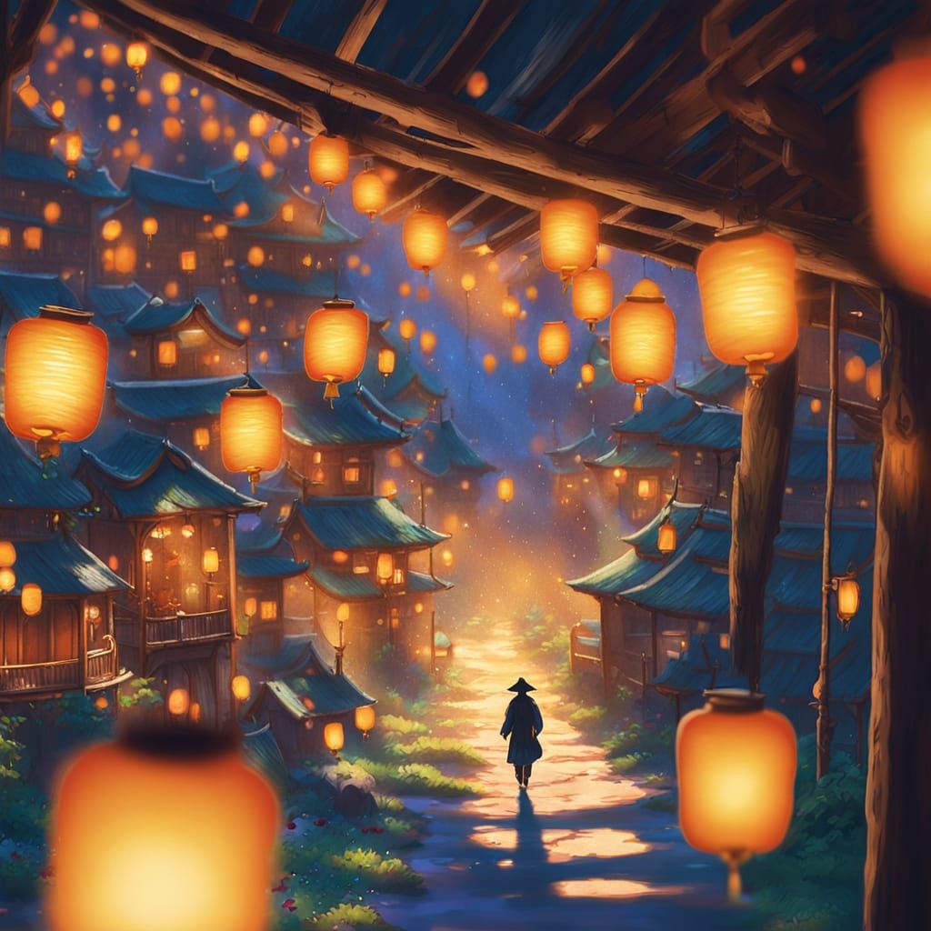 Japanese Village Lanterns at Golden Hour