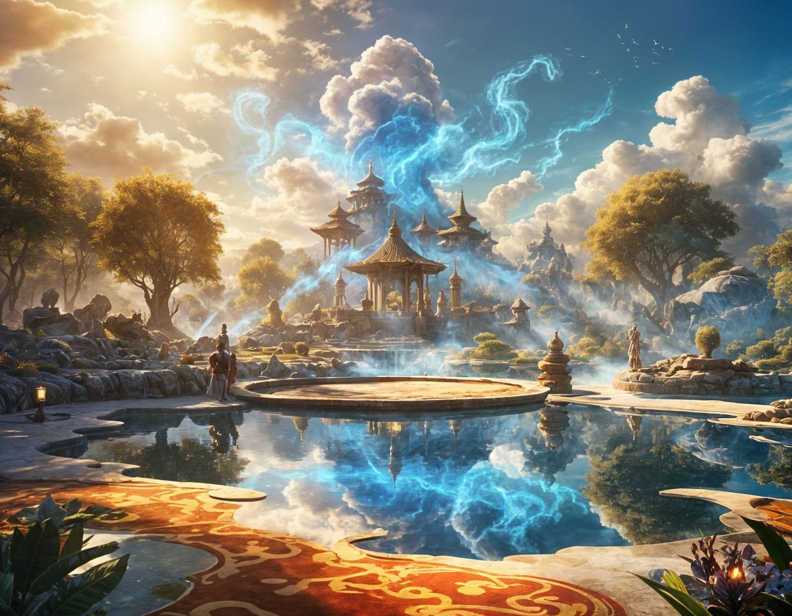 Djinn Lounging on Magic Carpet in Park