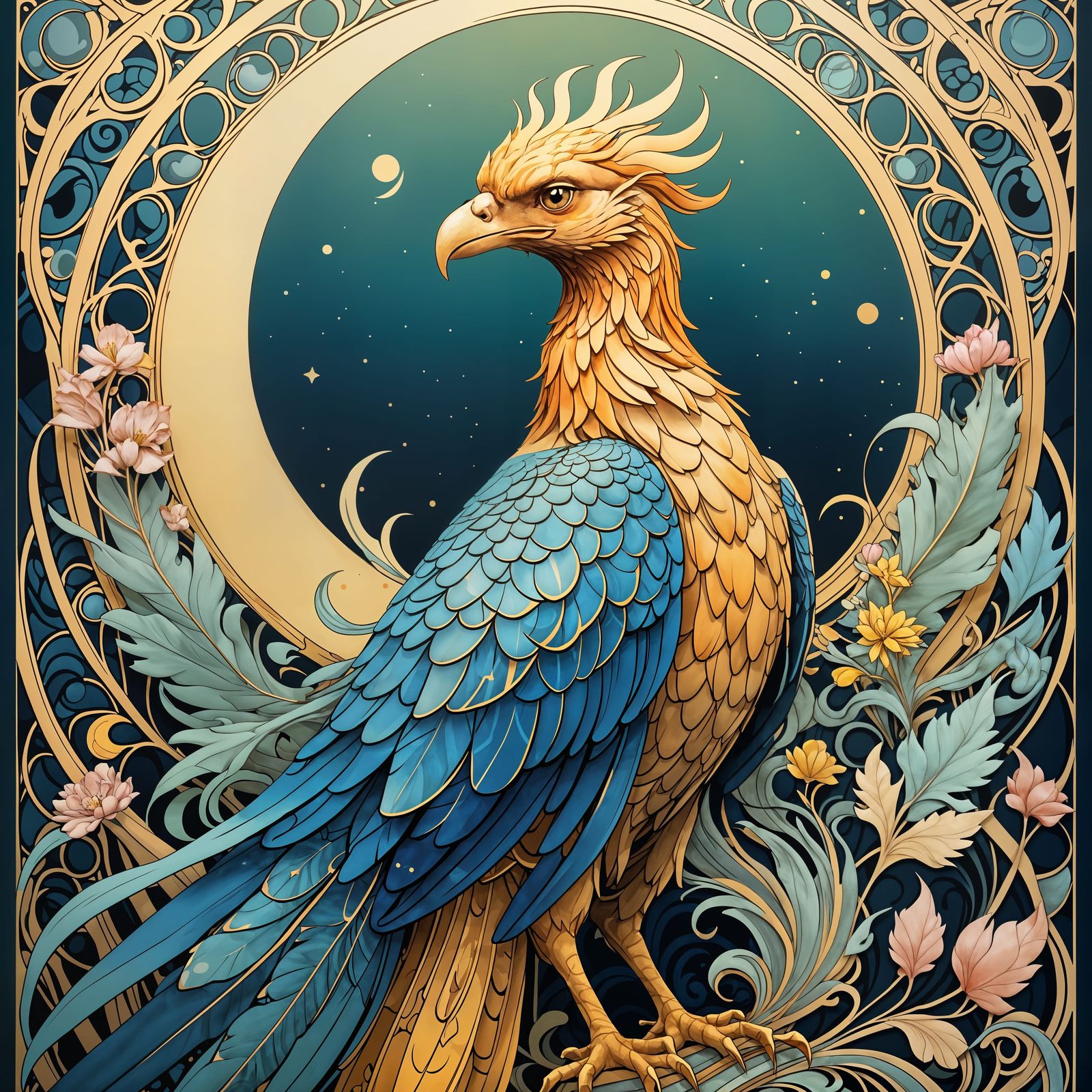 All-Knowing Phoenix in Art Nouveau Style