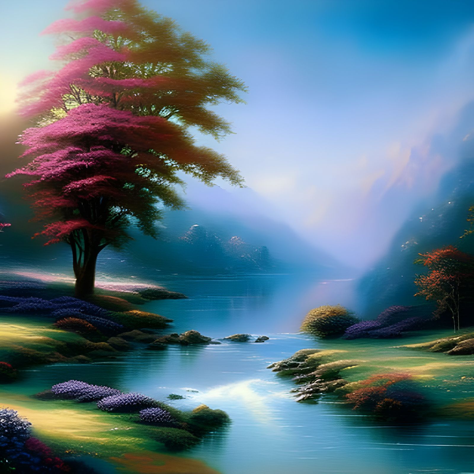 Ethereal Fantasy Landscape in Kinkade Style