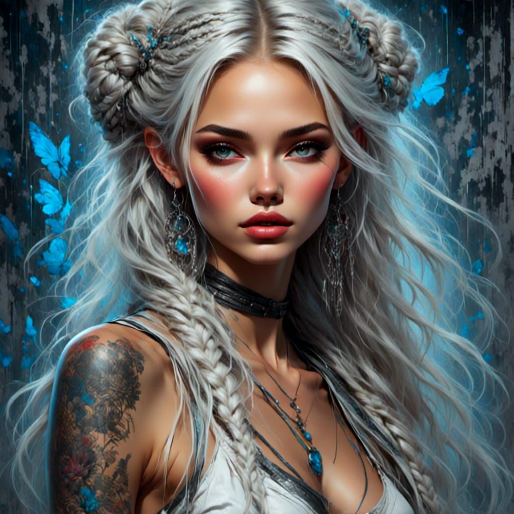 Goddess of Love with Silver Braids and Eyes