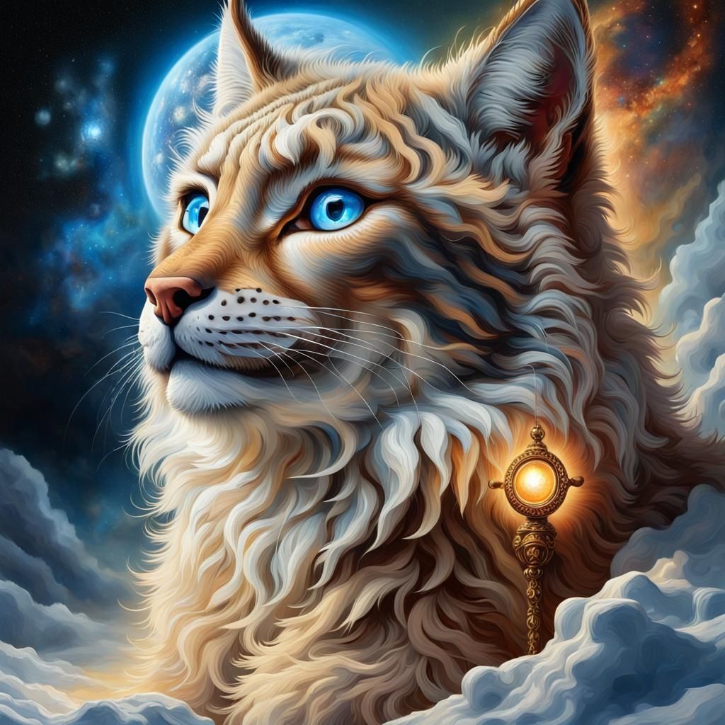 Rembrandt-Style Lynx Portrait in Cosmic Light