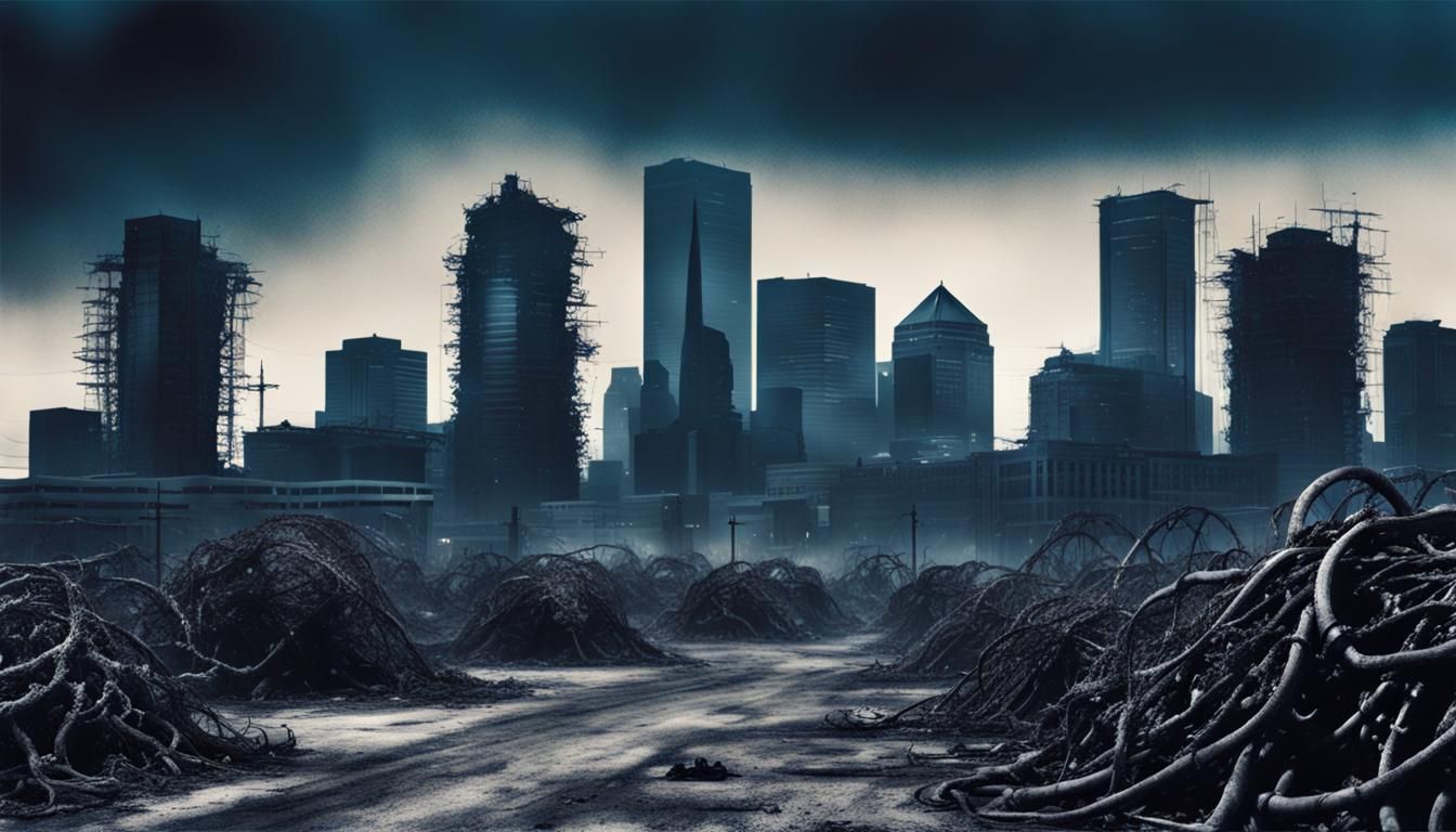 Post-Apocalyptic Calgary Skyline in Retrowave Style