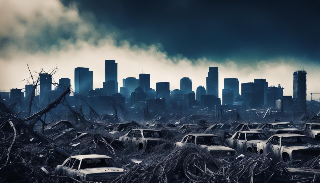 Post-Apocalyptic Calgary Skyline in Retrowave Style