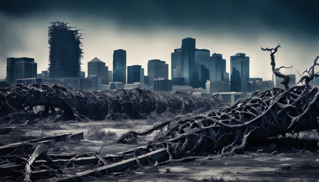 Post-Apocalyptic Calgary Skyline in Retrofuturist Style