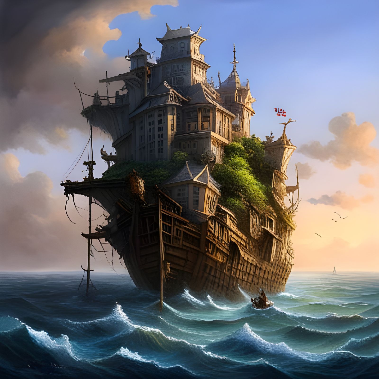 Haunted Shipwreck on Island in Hyperdetailed Ocean