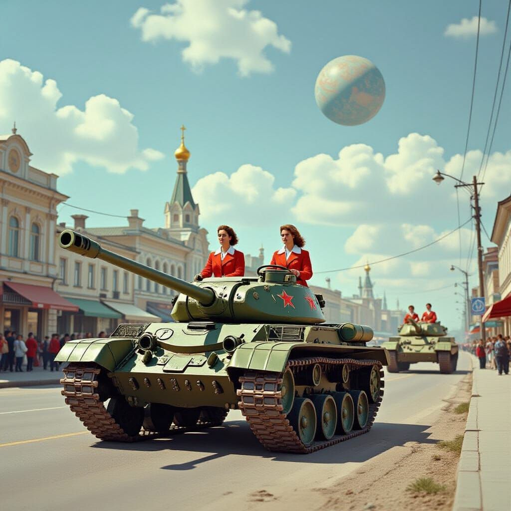 Blue-Eyed Woman Driving Tank on Mars