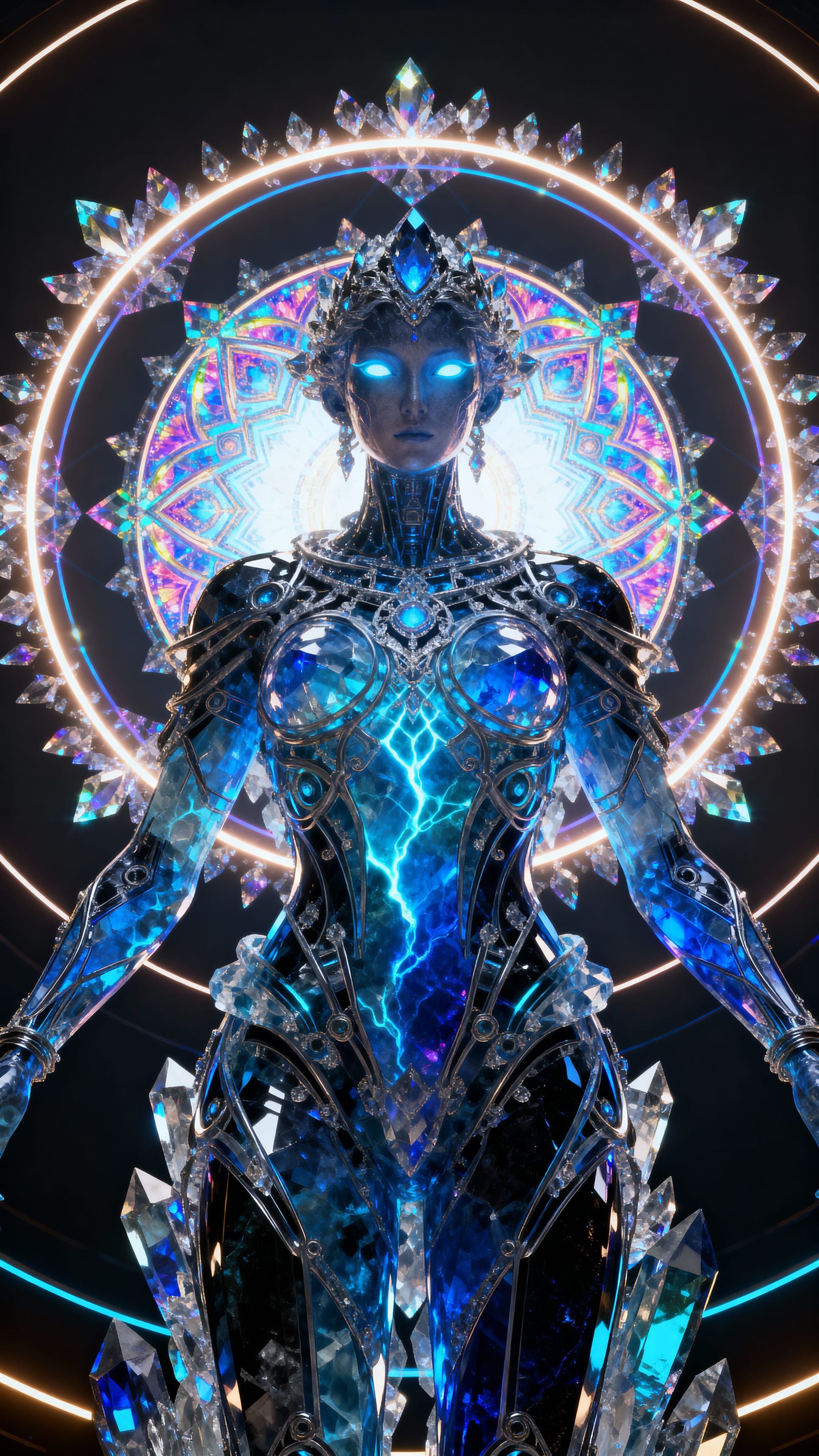 Fractal Oracle Deity in Crystalline Biomechanical Style