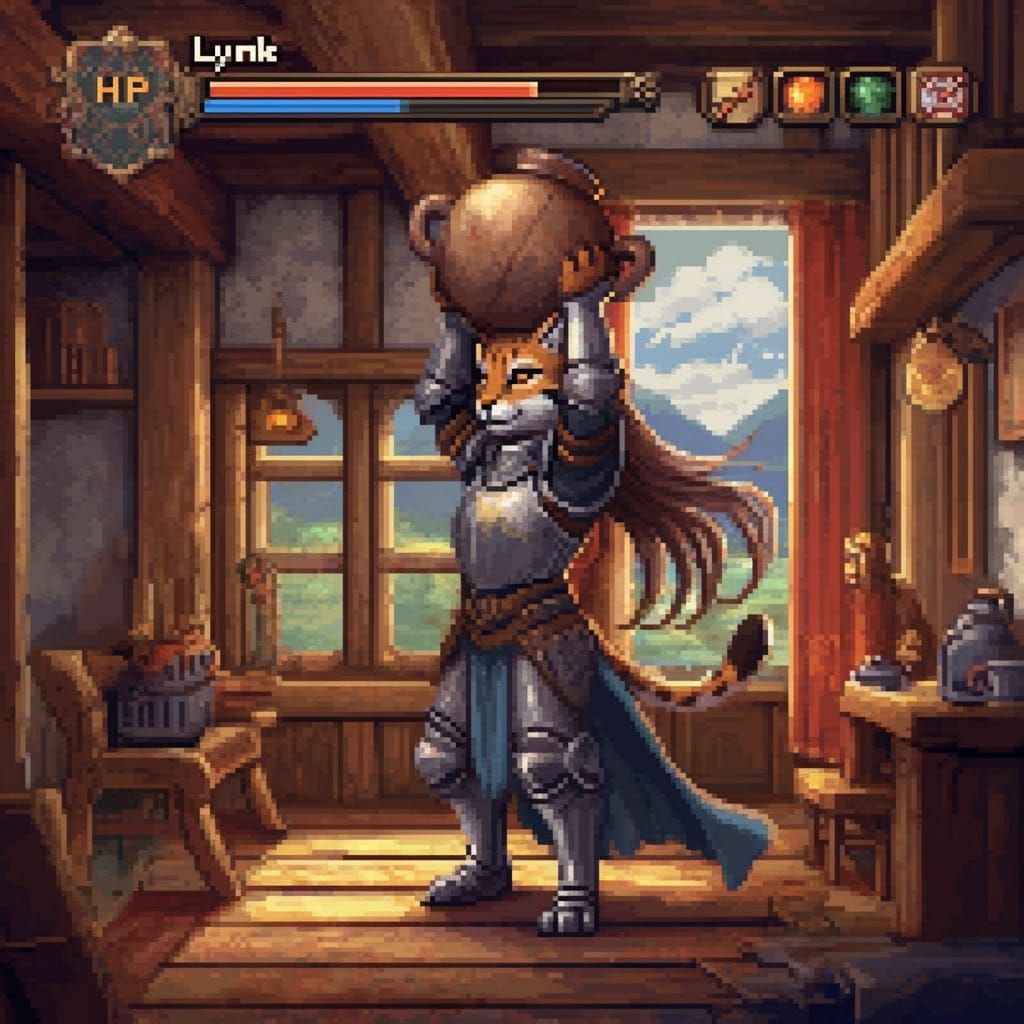 Lynx Knight Pixel Art in JRPG Style