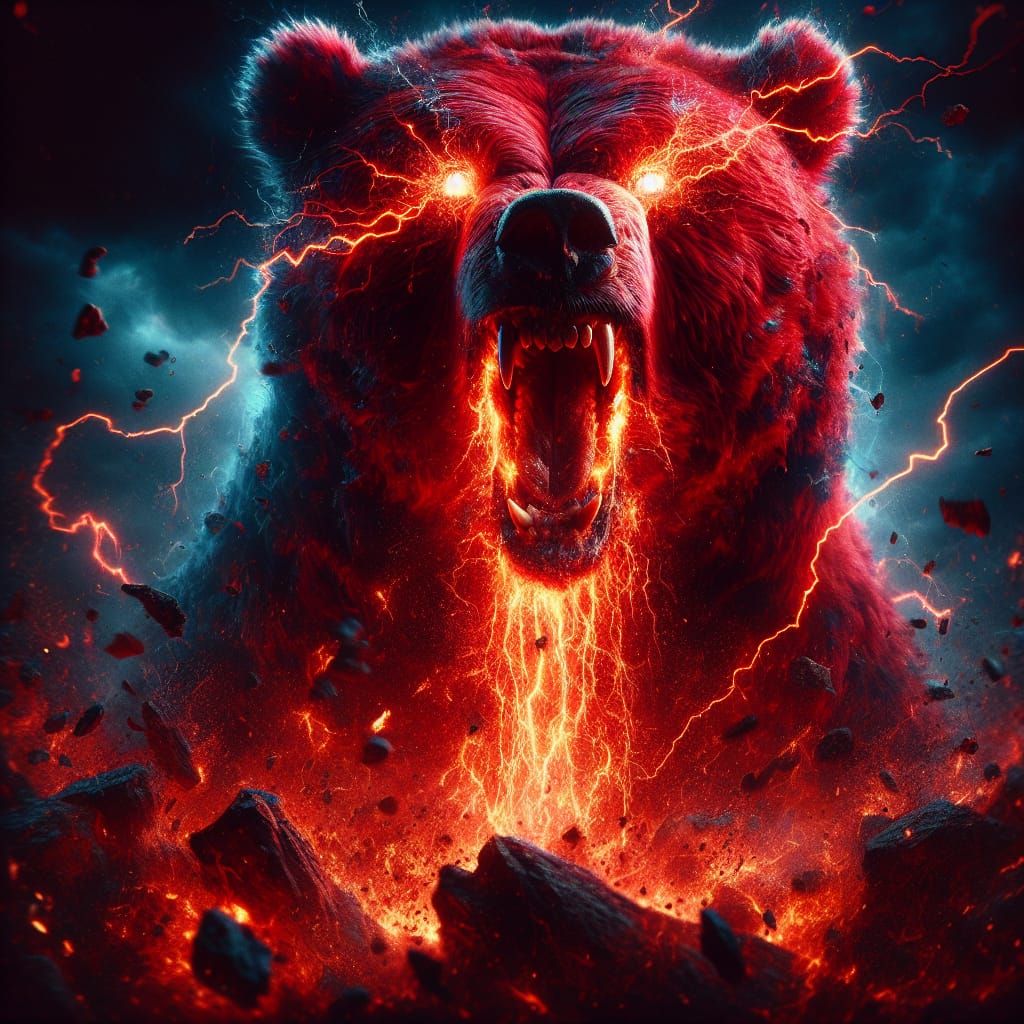 Raging Blood Bear Smashing Through Rock