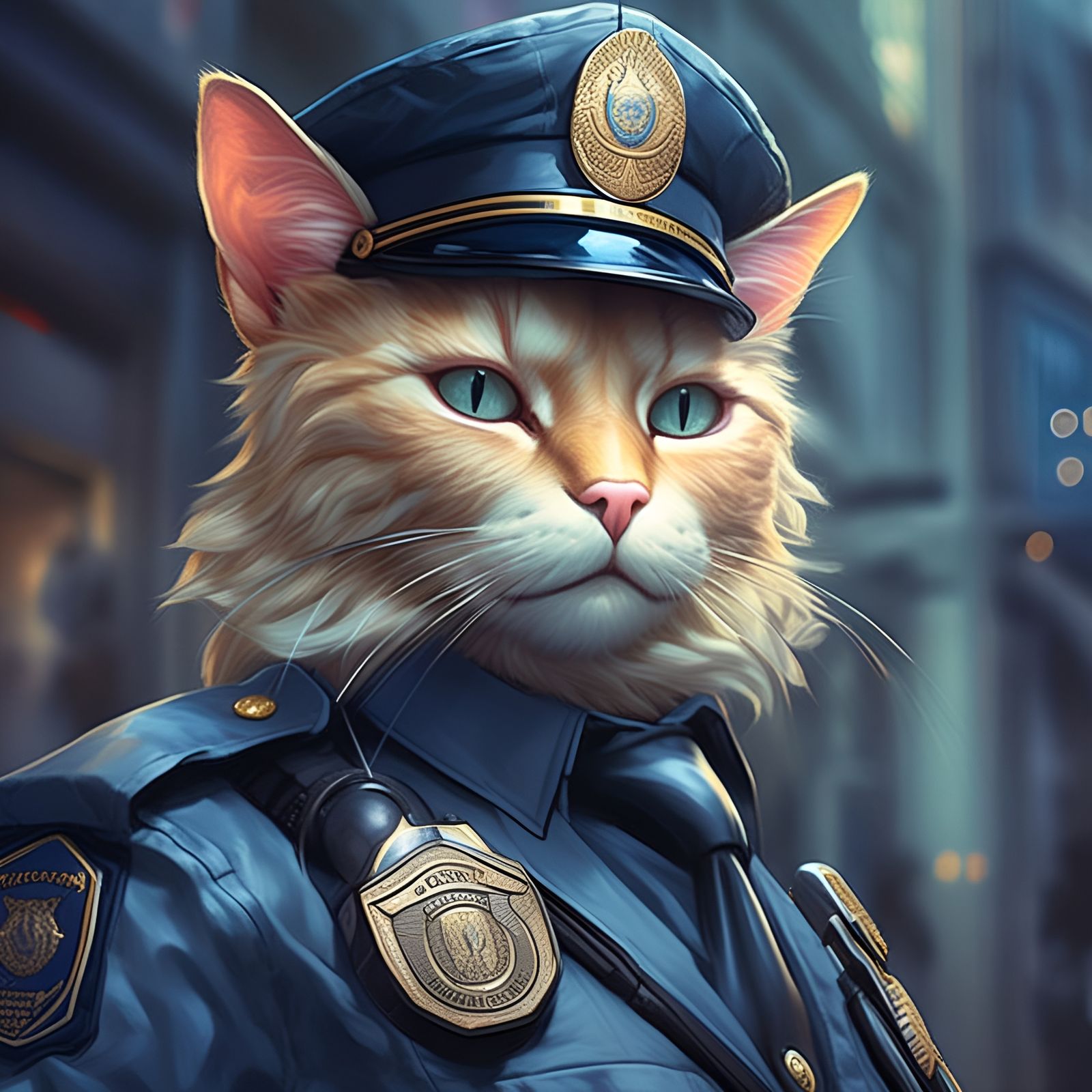 Anthropomorphic Cat Police Officer Portrait