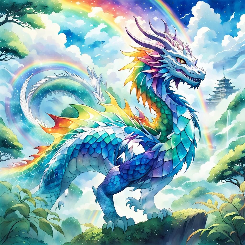 Crystal Rainbow Dragon Soaring in Anime Style