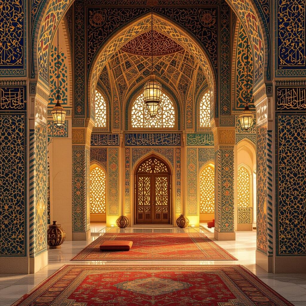Islamic Architecture with Geometric Patterns and Calligraphy