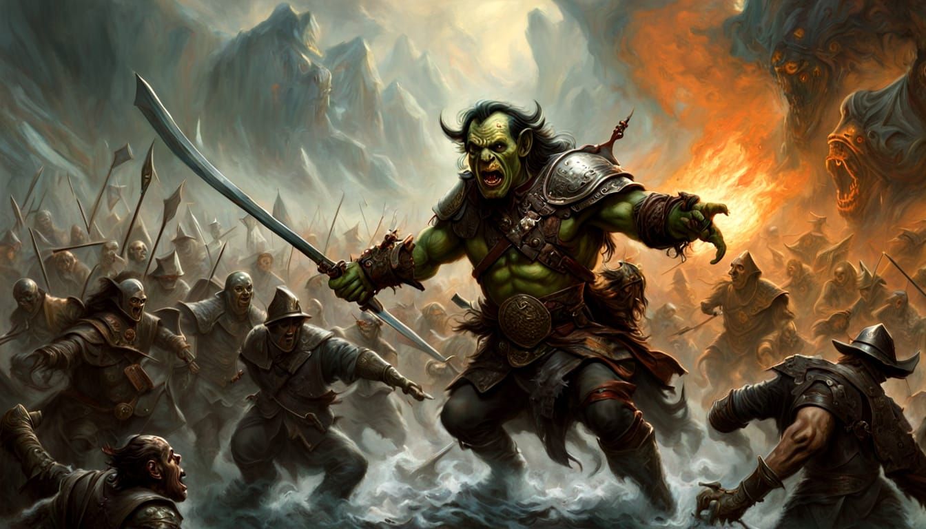 Steampunk Orc Warrior in Ethereal Oil Painting Style