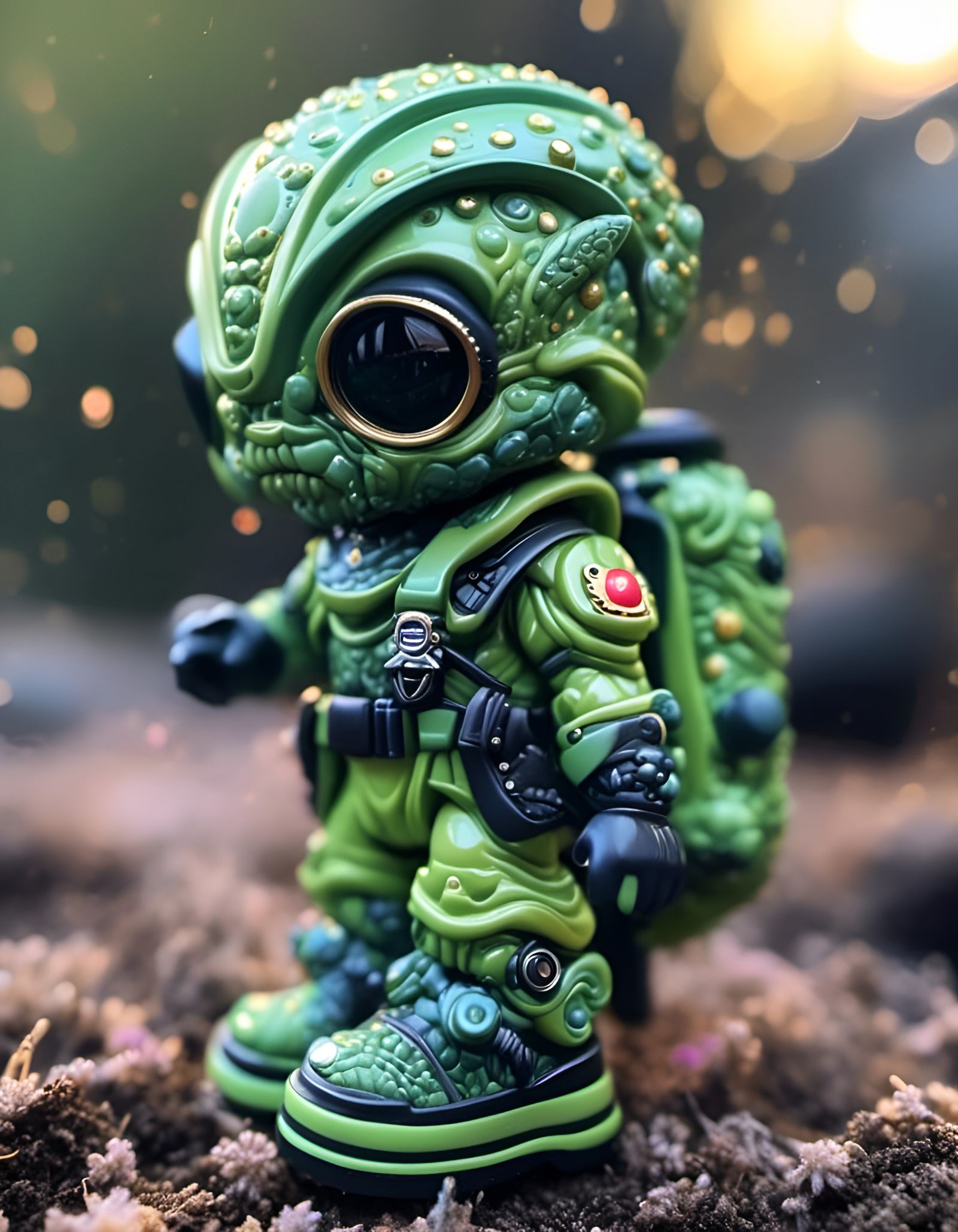 Green Alien Soldier Toys with Intricate Patterns