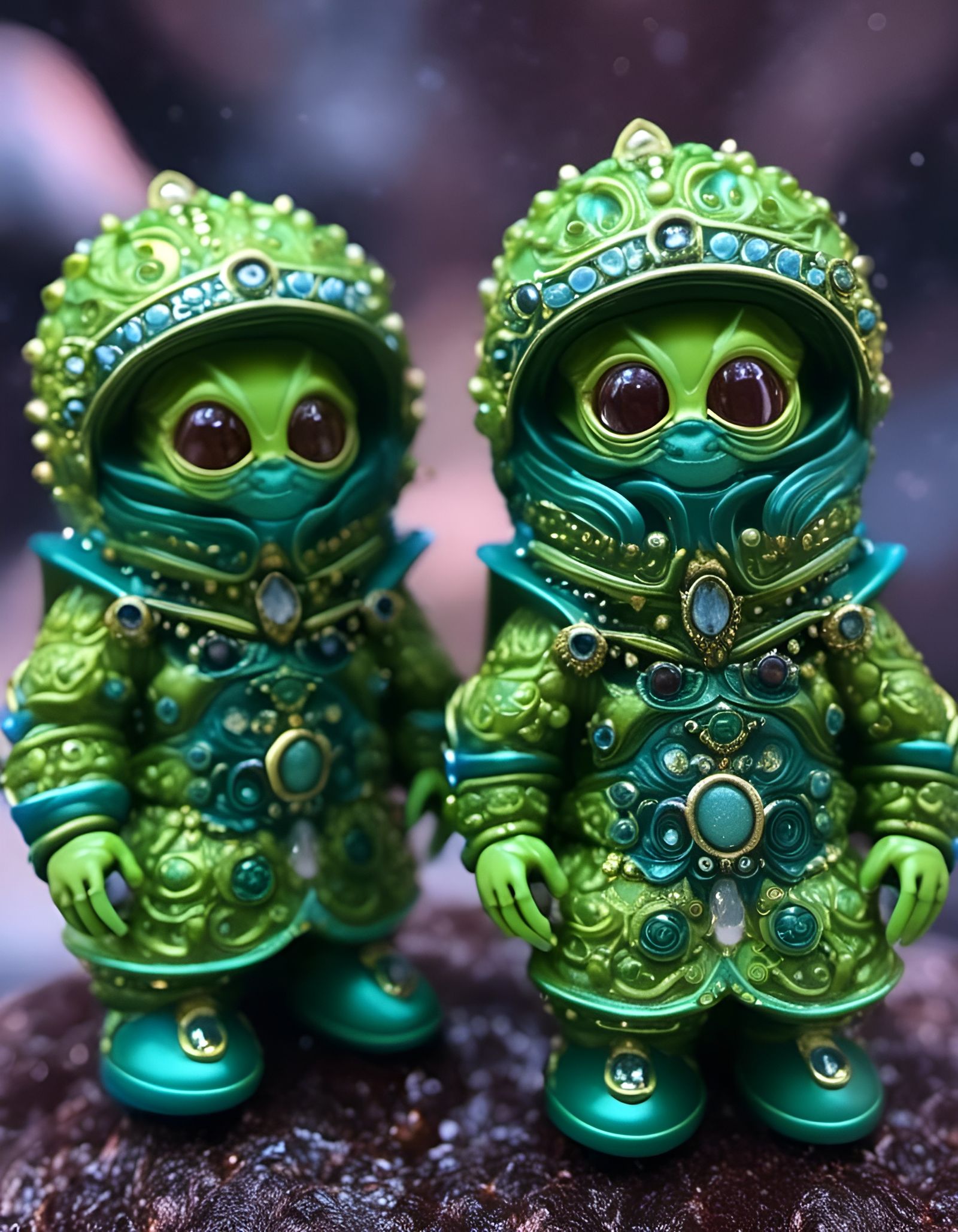 Green Alien Soldier Toys with Intricate Patterns