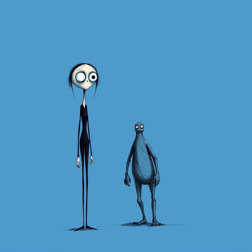 Somber Duo in Minimalist Surrealist Illustration