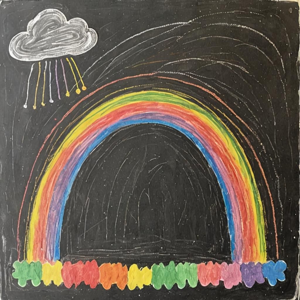 Child's Pastel Chalk Rainbow on Blackboard