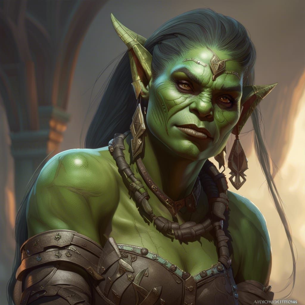 Detailed Portrait of a Female Orc Warrior
