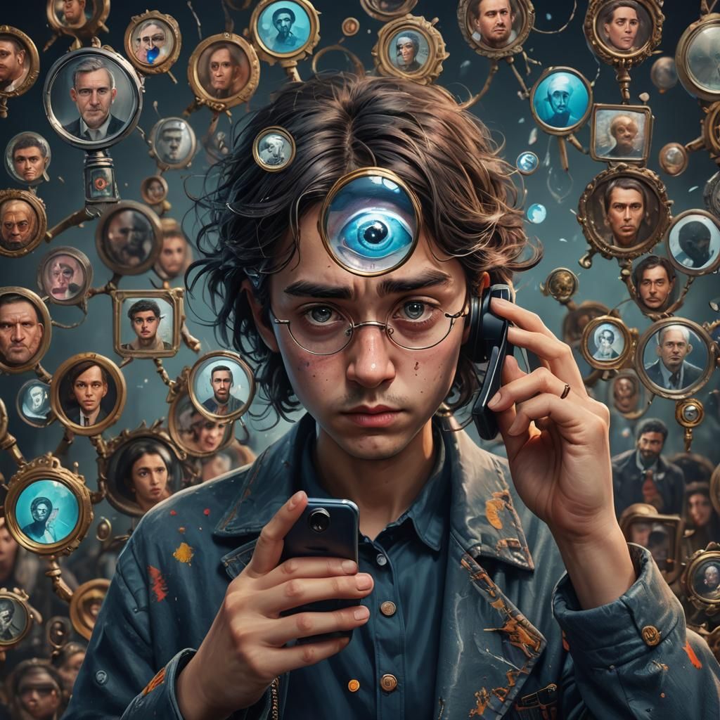 Worried Person with Phone and Magnifying Glass