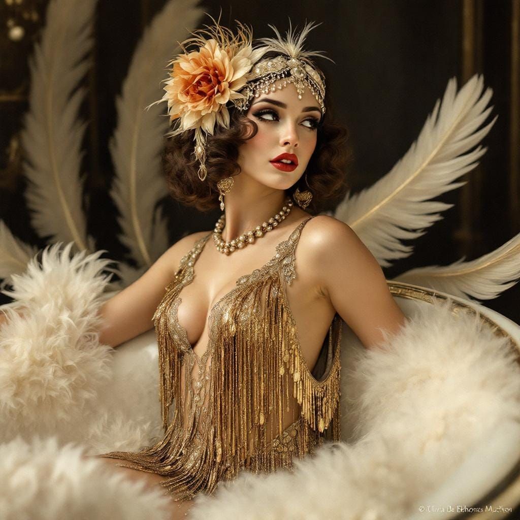 Flapper Girl in Art Nouveau Style Bathtub