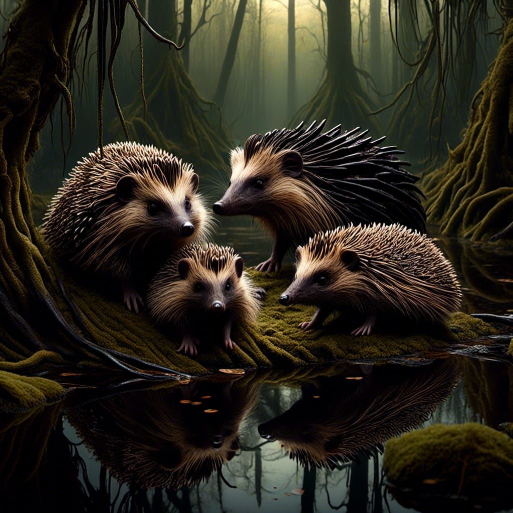 Hedgehogs in a Swamp Landscape