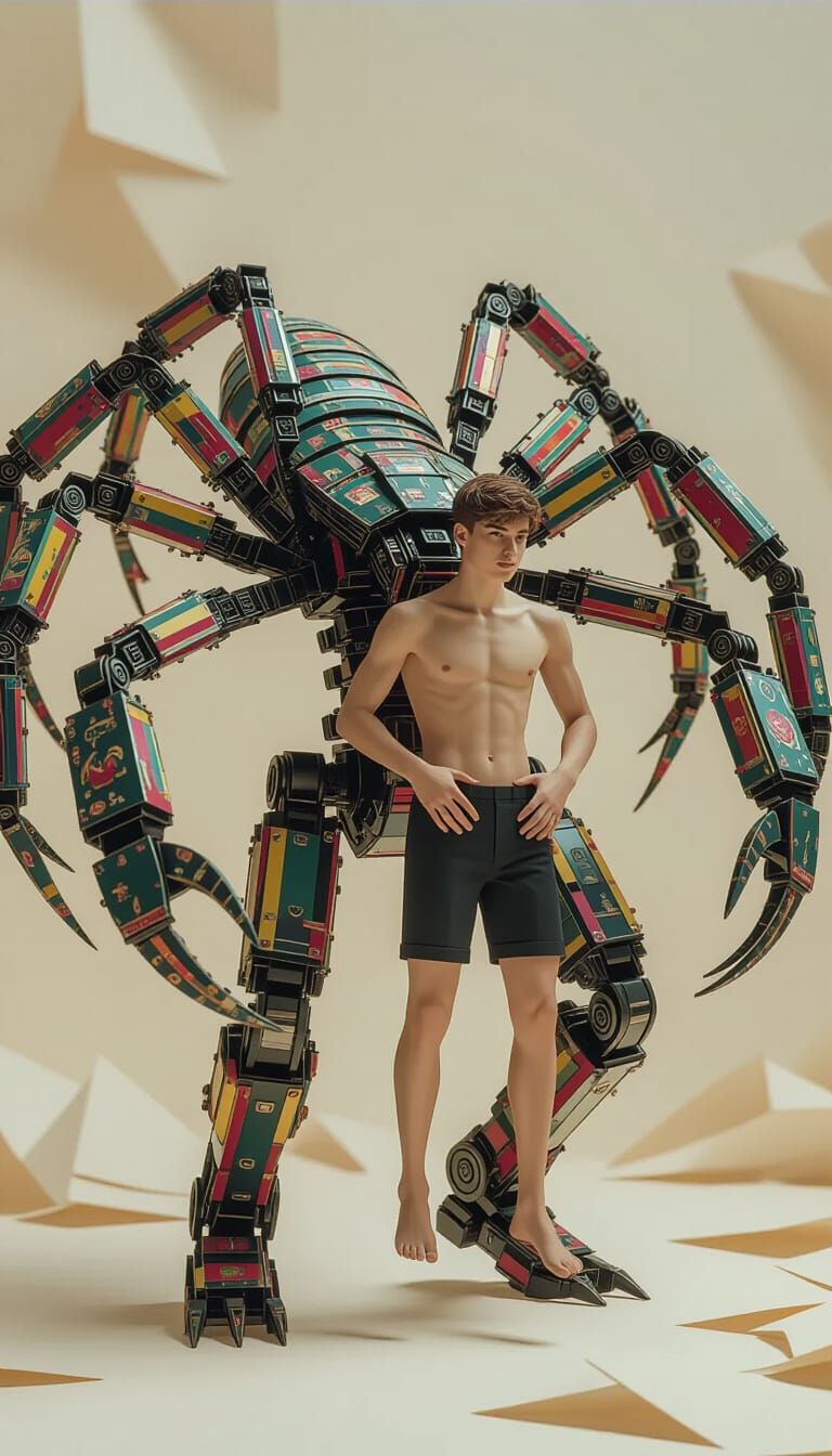 Rainbow Scorpionborg Carries Teenager: Chiaroscuro Scene