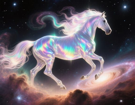 Aurora Horse Galloping Through Starry Cosmos