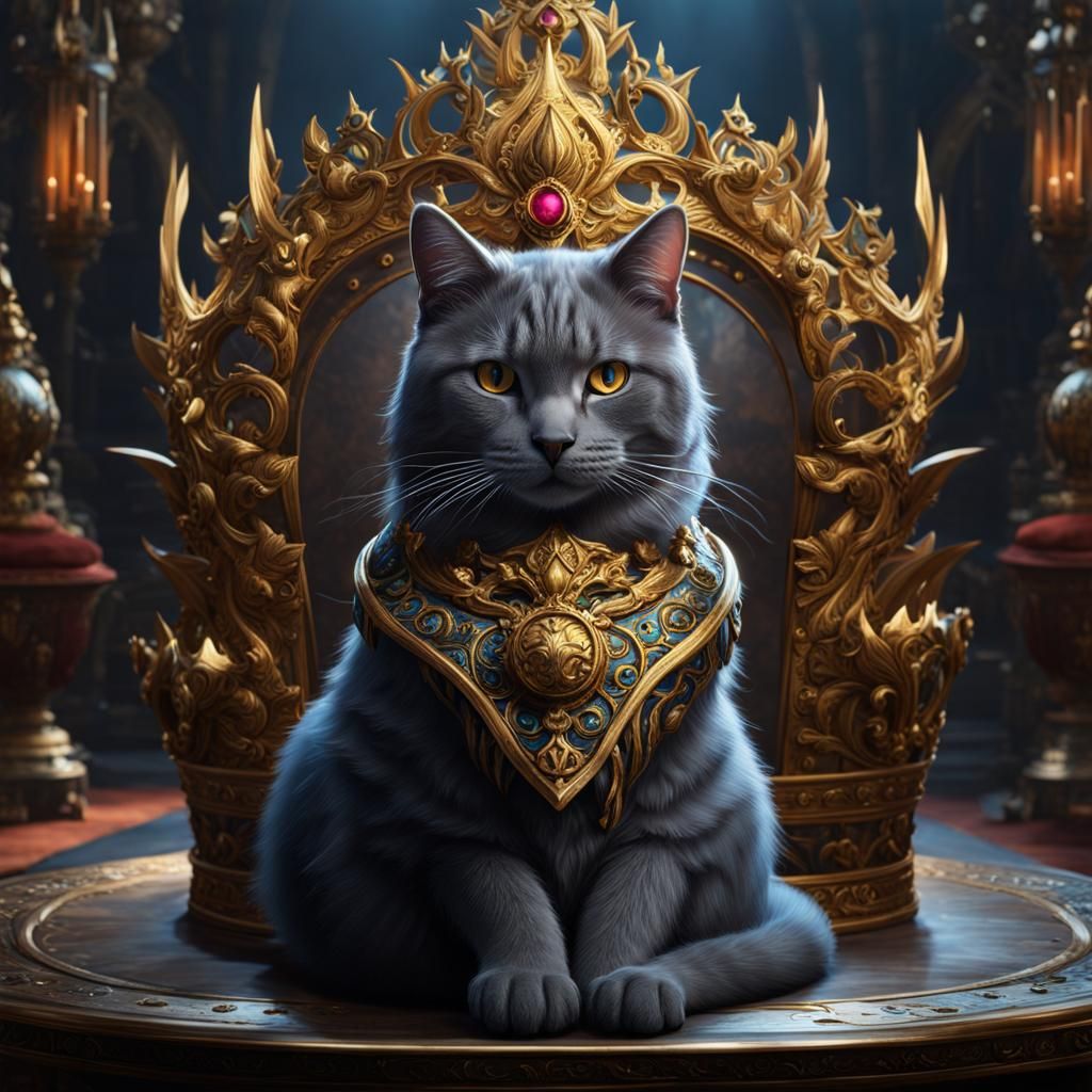 Crowned Cat King: Detailed Fantasy Art
