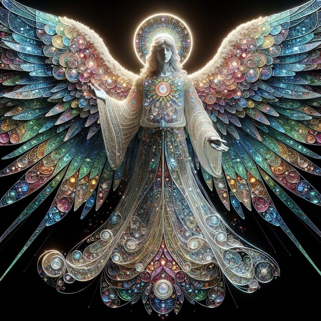 Stained Glass Angel Emitting Ethereal Glow