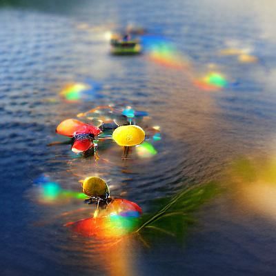 Rainbow Reflection on Lake Water Droplets