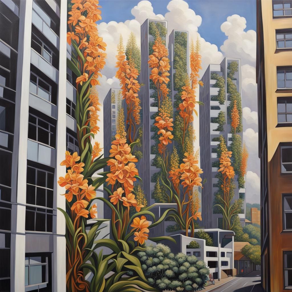 Dystopian Urban Canyons with Orchids, Heidelberg School Styl...