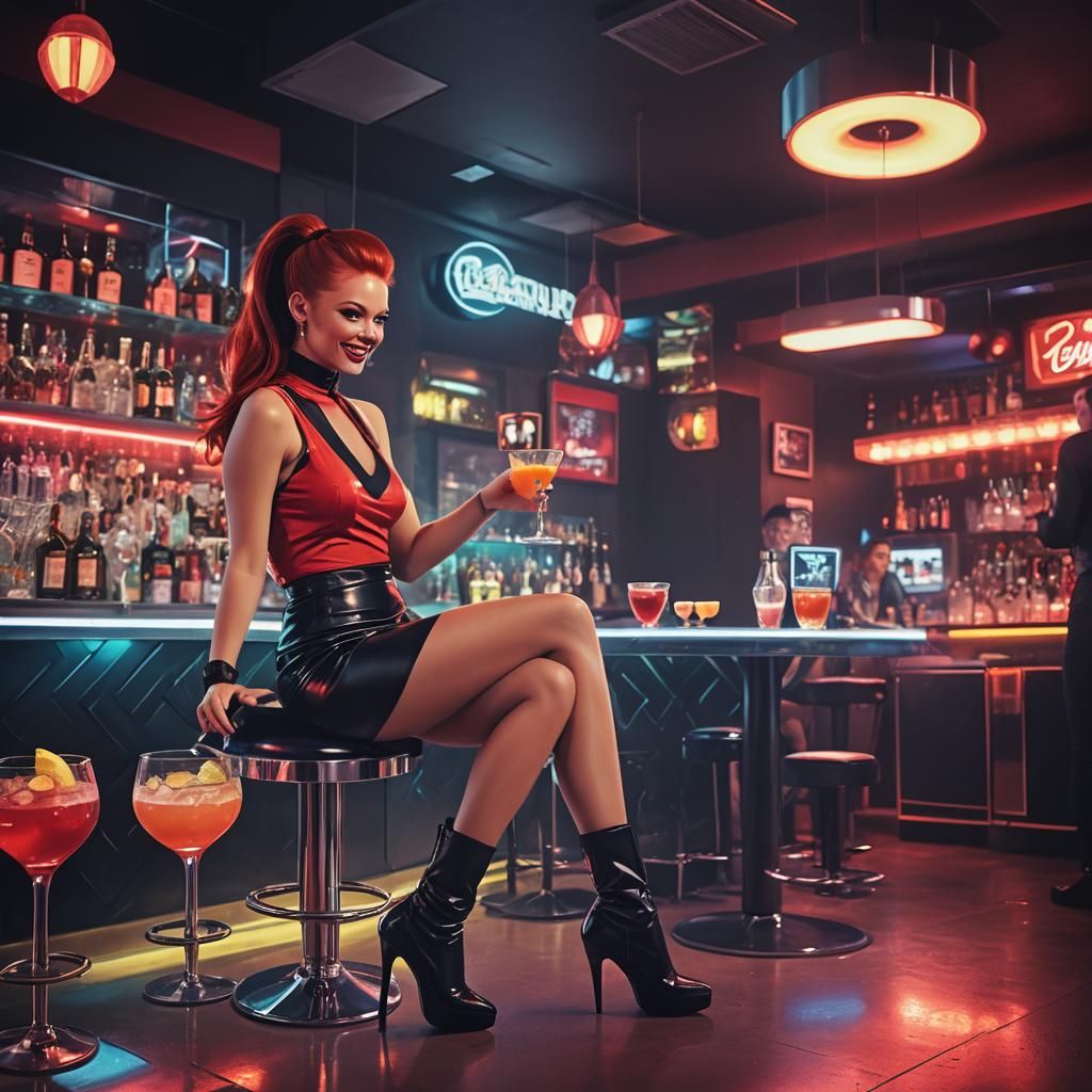 Futuristic Bar Scene in Neon Pop Art Style