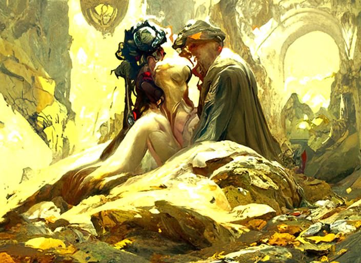 Love cave contagious lustful lovers tryst 8k resolution concept art trending on Artstation detailed matte painting Unrea...