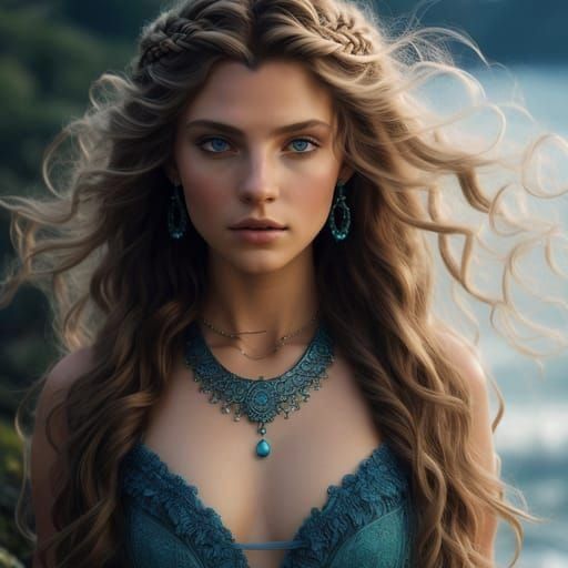 Young Woman as Poseidon, Ocean Goddess Portrait