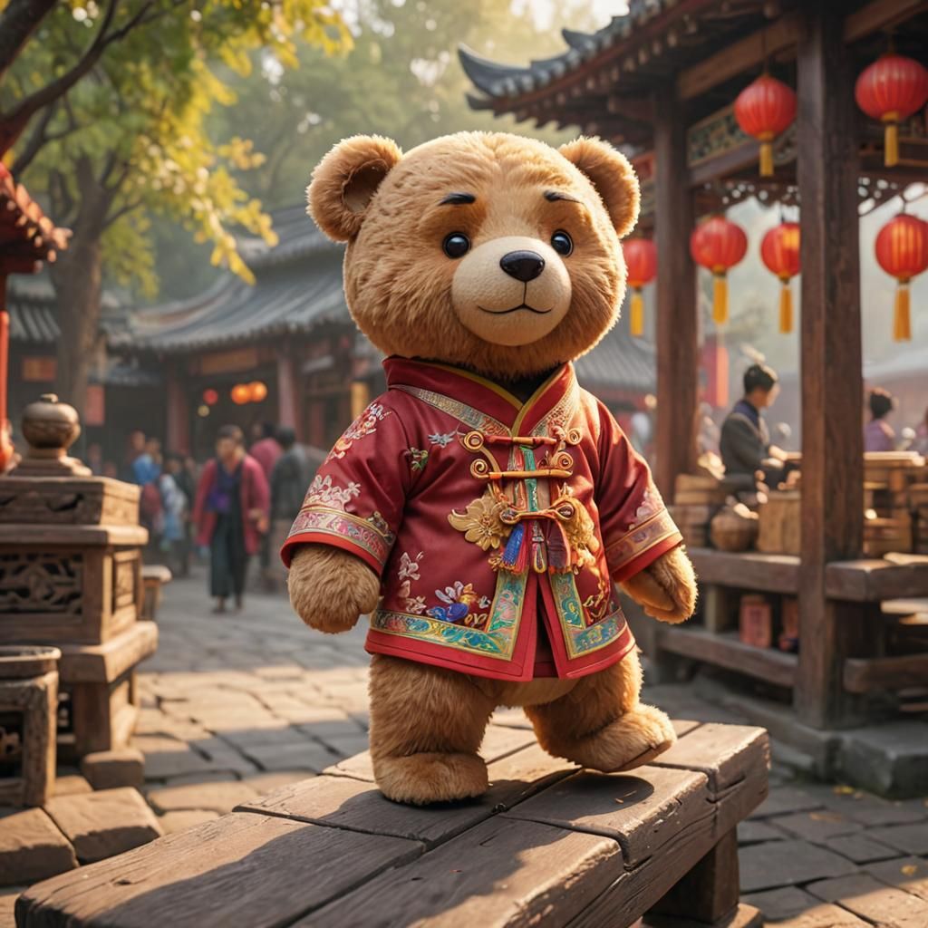 Pixar Teddy Bear in Ancient Chinese Market
