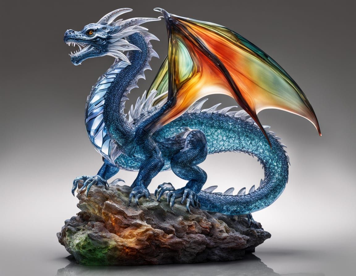 Majestic Glass Dragon Sculpture in Ethereal Mist
