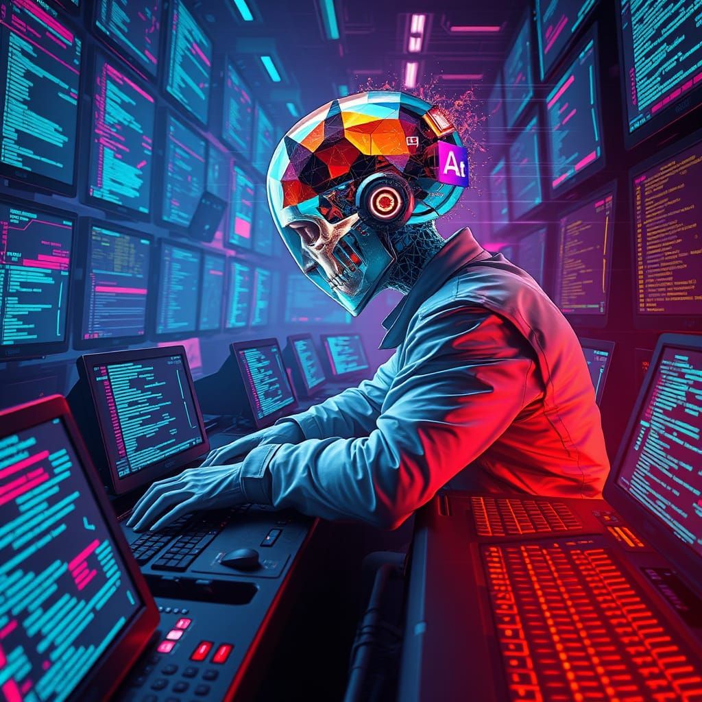 Glitched Operator in Cyberpunk Neon Wasteland