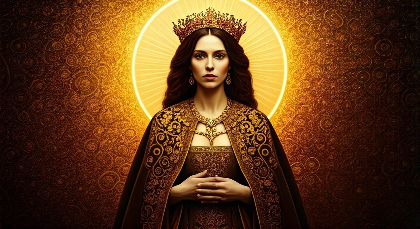 Regal Woman in Medieval Attire, Ethereal Painting