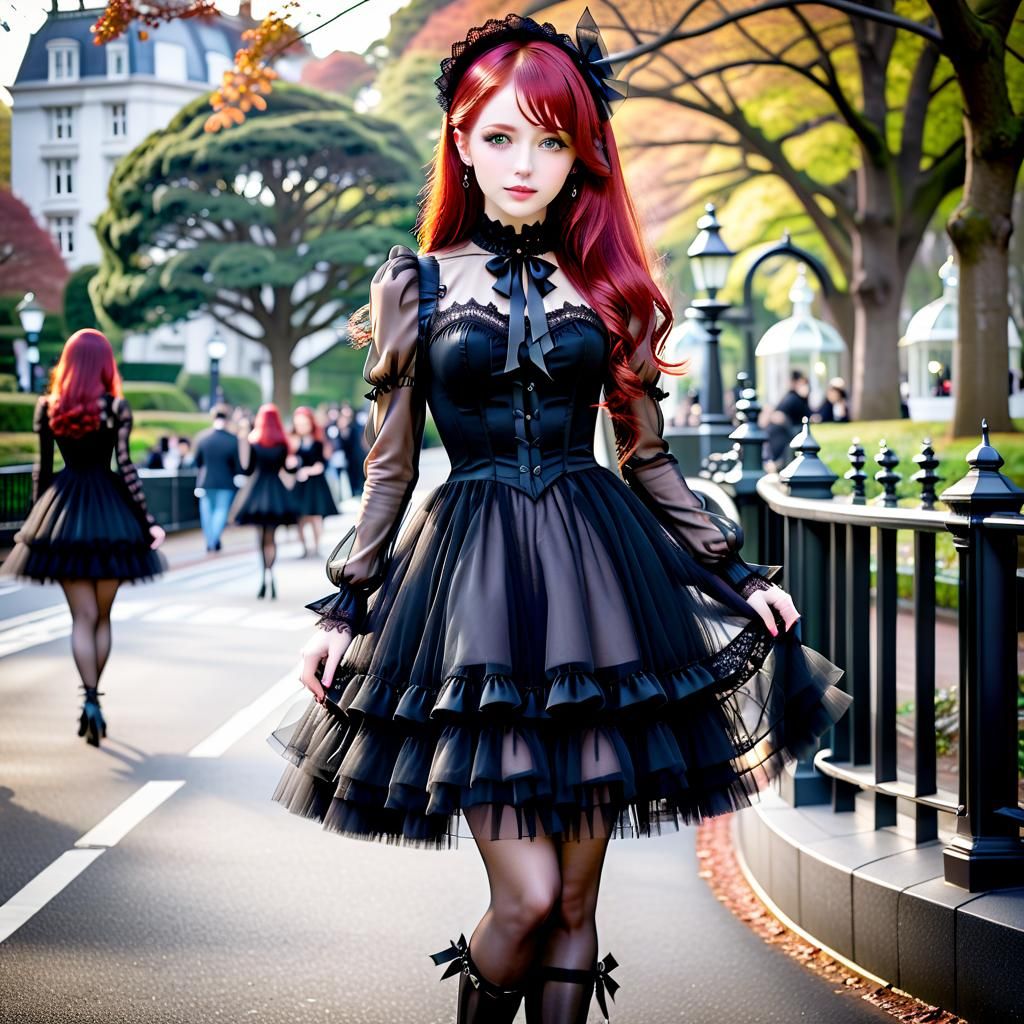Gothic Harajuku Fashion Portrait in Yoyogi Park