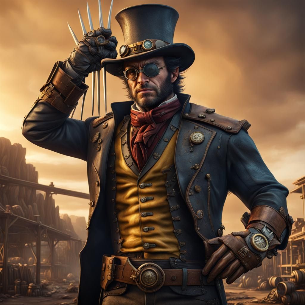 Steampunk Wolverine in the Wild West: Detailed Painting