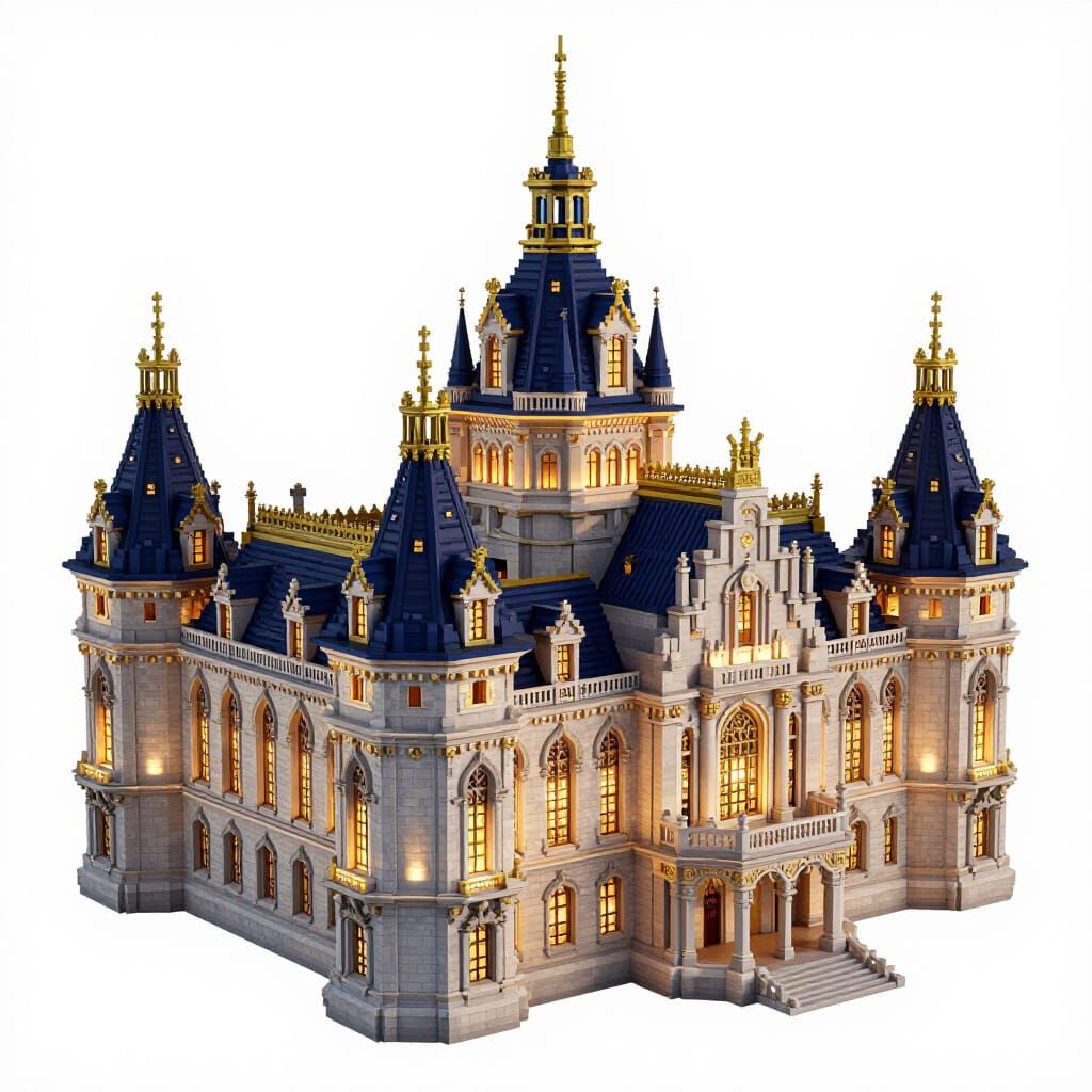 Colossal Ornate Royal Palace Rendered in Minecraft Voxel Sty...