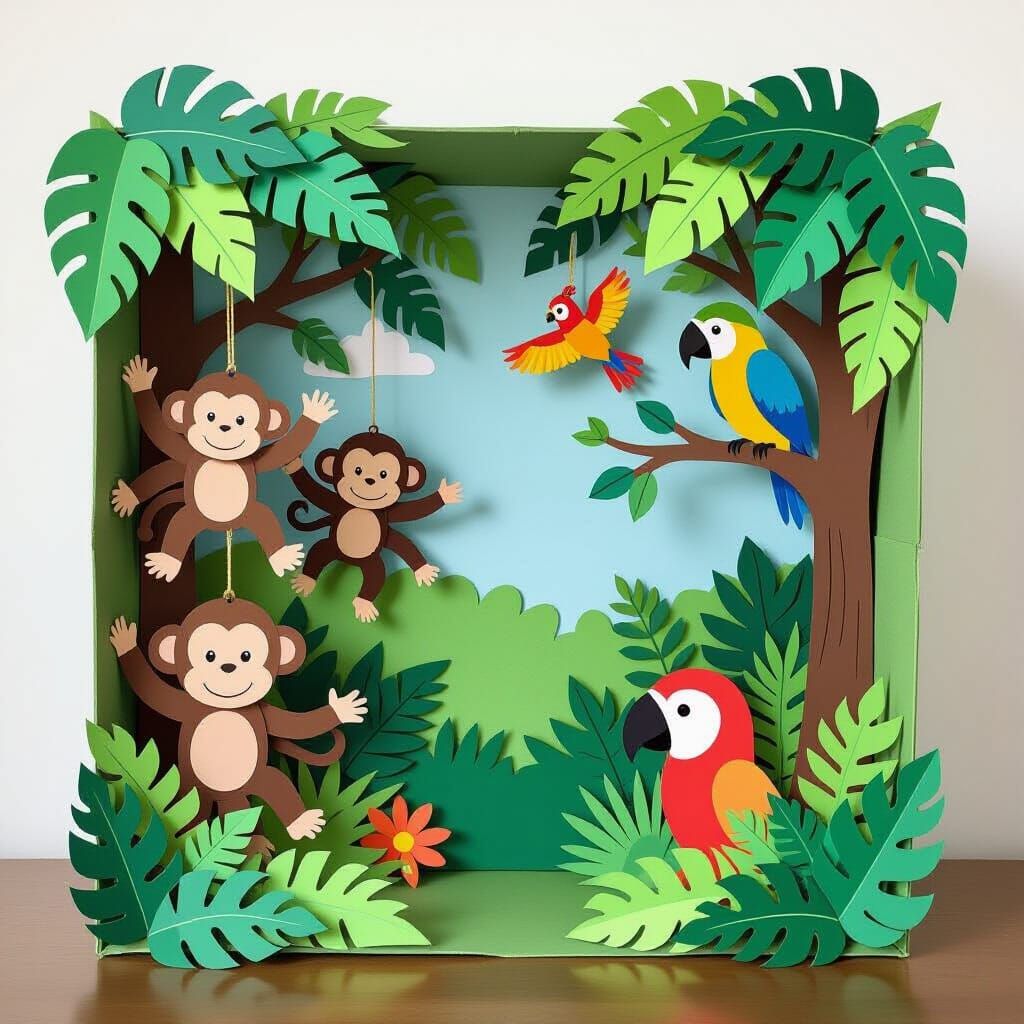 Lively Rainforest Diorama with 3D Paper Animals