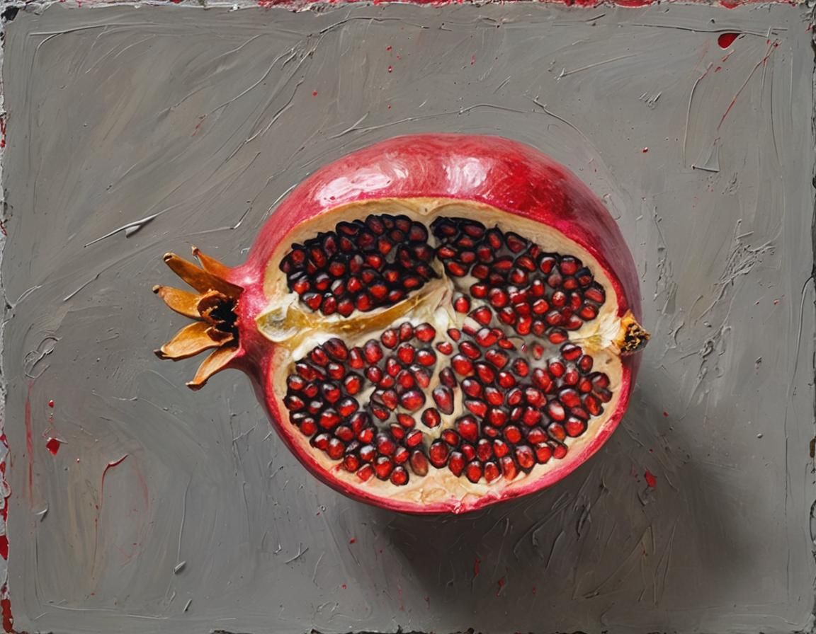 Abstract Expressionist Pomegranate with Impasto Texture