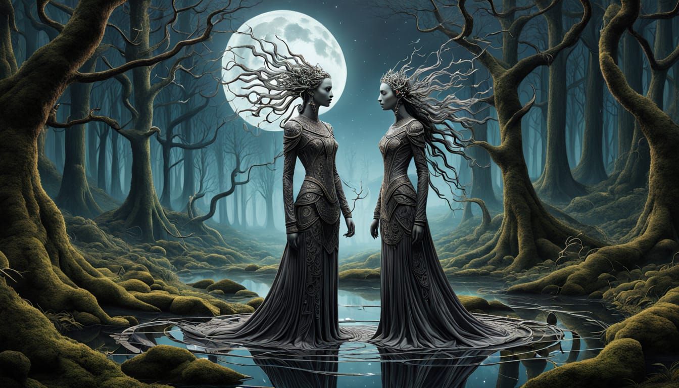 Regal Woman in Mystical Forest, Futuristic Bio Art