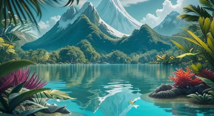 Mermaid Goddess in Saltwater Lake: Digital Art