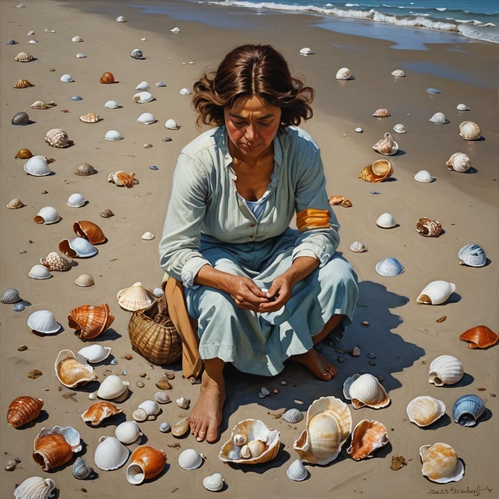 A Seashore Scene in Whimsical Oil Painting Style