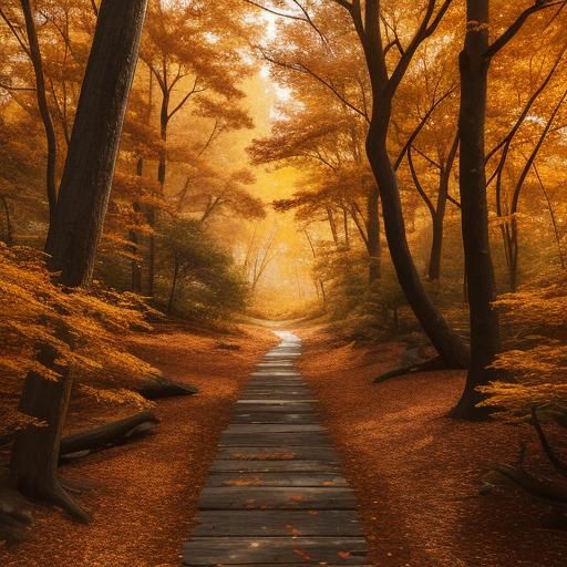 Emojis walking through a stunning autumn forest. The scene features emojis in cozy fall attire, strolling along a path c...