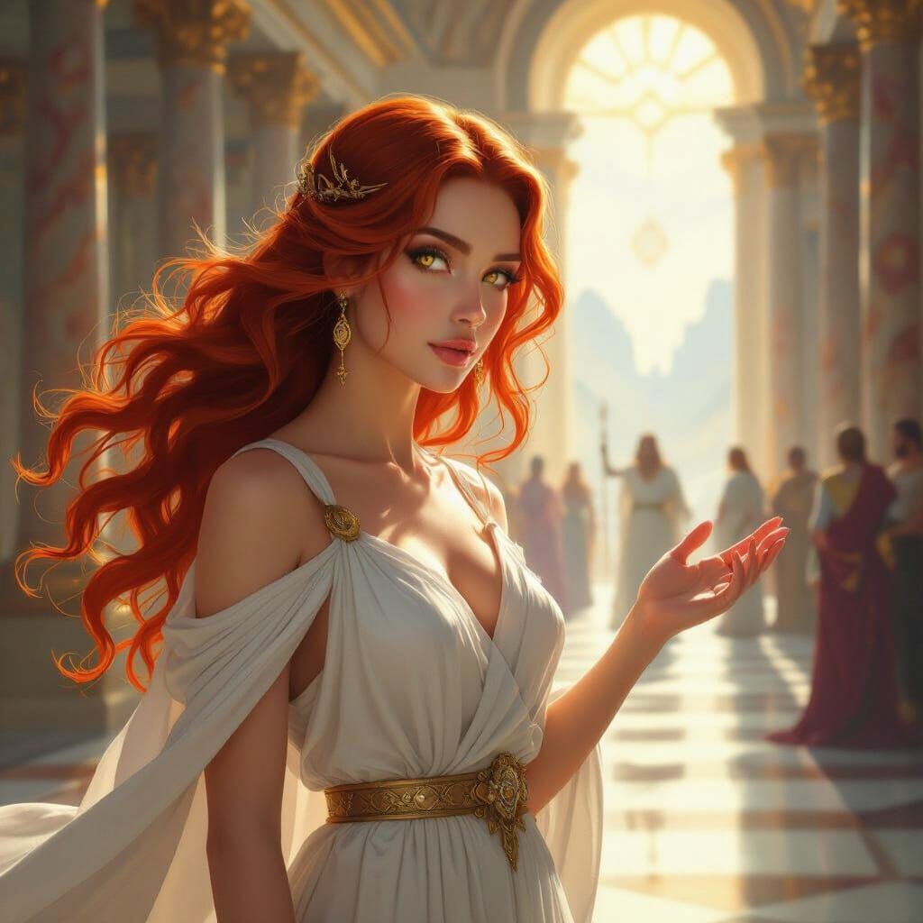 Adara, Goddess of Light, Debates with Zeus in Baroque Style